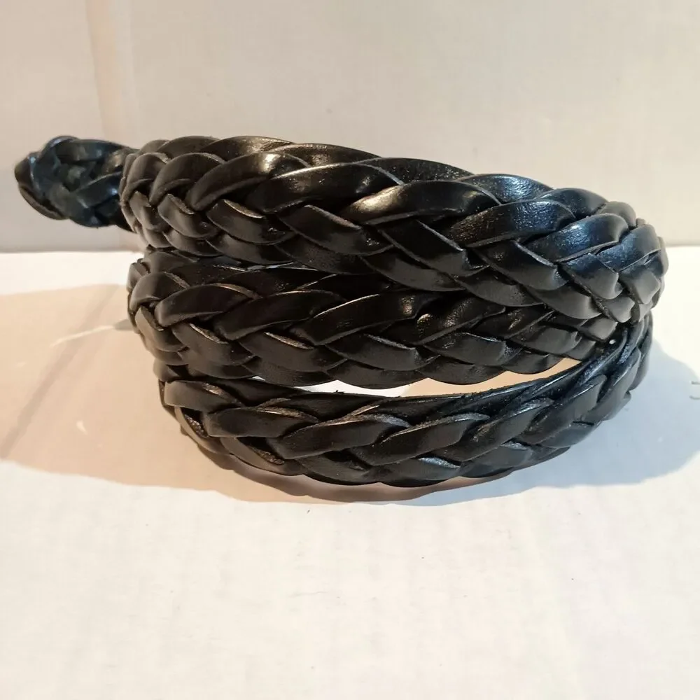 Vintage Fossil 54 Genuine Classic Braided Leather Belt-Size 42-Black-Y2K-Brass
